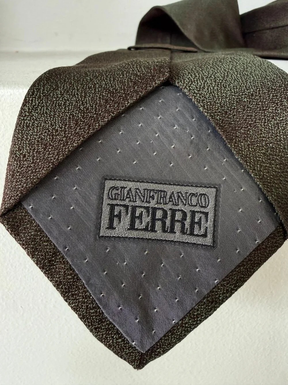 Gianfranco Ferré Vintage 100% Silk Tie Brown Olive Green Made Italy Luxury